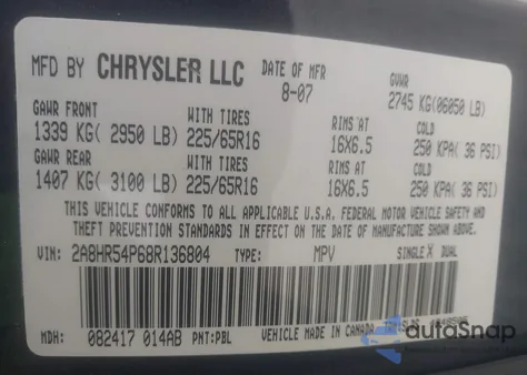 2008 Chrysler Town & Country Touring z USA, uszkodzony, nr VIN 2A8HR54P68R136804